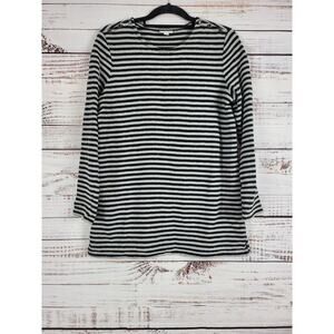 J.Jill Long Sleeve Top M Womens Grey Black Striped Shoulder Buttons Pullover